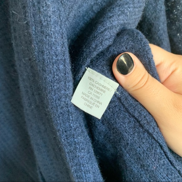 360Cashmere Heather Navy Cashmere Draped Poncho OS - Picture 3 of 7